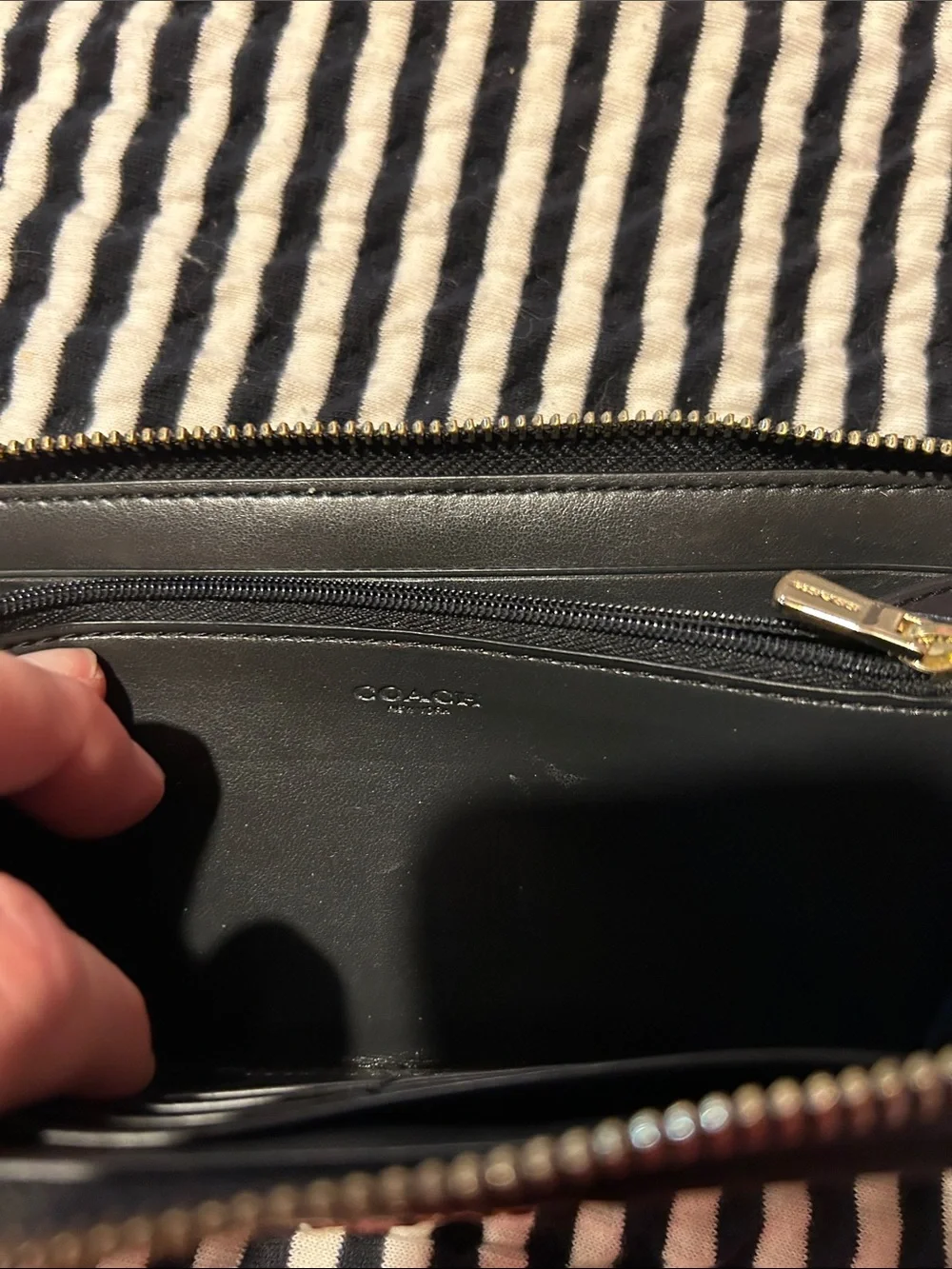 Coach Black Leather Zip Wallet with Gold Logo